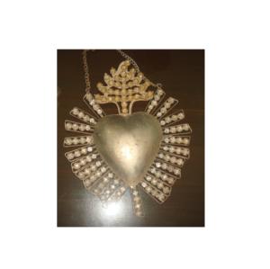 Reliquaire antique en métal pur, cœur sacré, relique catholique, cœur de Marie enflammé, ornement votif pour la décoration de la maison - Product Image 2