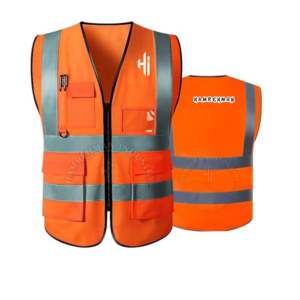 Chaleco de trabajo de seguridad vial con múltiples bolsillos personalizado de seguridad reflectante de alta visibilidad para hombres, naranja, muy buena calidad para hombres, chaleco de algodón - Product Image 1