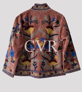 Abrigo de terciopelo floral bordado a mano con cuello mandarín, manga larga, talla grande, ropa de abrigo de otoño para mujer, estilo bohemio - Product Image 3