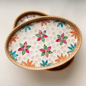 Indispensable cadeau pour la maison plateau en rotin vadrouille top pick nacre incrustation plateaux accessoire de vaisselle - Product Image 5