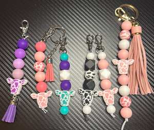 Llavero hecho a mano con cuentas de madera y anillo de acero inoxidable | Colorido llavero hecho de cuentas de madera y acero inoxidable | VRNQ - Product Image 2