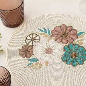 Beaded <b>Placemat</b> Handmade <b>Round</b> Charger for Luxury Dining & Holiday Decor Unique Piece Handmade Beaded, <b>Placemat</b>, Housewarming - Product Image 1