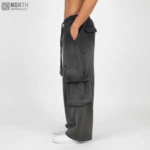 Custom High Quality Drawstring Man Black Loose Oversize Zipper Open Bottom <b>Baggy</b> Nylon Polyester Track Pants <b>Men</b> Winter <b>Trousers</b> - Product Image 4