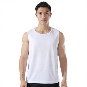 Camiseta sin Mangas de Algodón Blanco para Hombre, Cuello Redondo, Informal, Tejida, de Color Sólido, Prenda Básica - Product Image 1