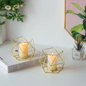 Porte-bougies géométriques modernes en fil doré, coupes en verre, centres de table pour Noël et mariage, lot de 6, résistants à la chaleur et écologiques - Product Image 2