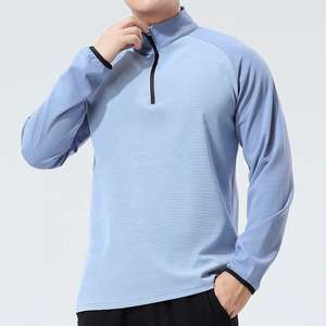 Top deportivo transpirable de secado rápido para hombre con cuello levantado, manga larga con media cremallera para deportes al aire libre, chándales OEM - Product Image 1