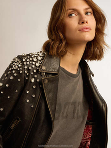 Lo más nuevo de 2025, chaqueta de cuero PU para mujer, chaqueta hecha a mano, cinturón de estilo con tachuelas, rayas bordadas, perlas para mujer, secado rápido - Product Image 3