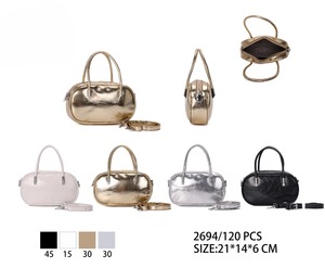 Borsa a mano metallizzata da ragazza con due cinghie, fodera in PU e chiusura con cerniera - Product Image 1