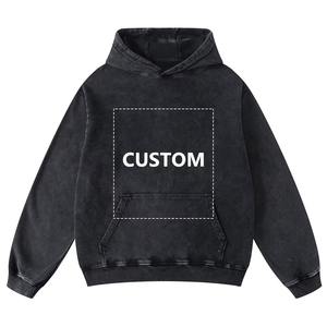 Sudadera con capucha de algodón 380G personalizada para hombre, sudadera con estampado DTG deportivo lavado Vintage para Otoño/Invierno Harajuku - Product Image 1