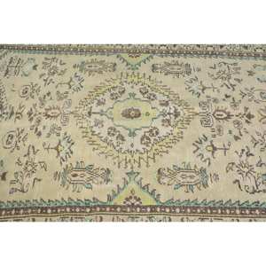 Tapis en laine turque beige et vert vintage 5 'X 8' tissage plat motif patchwork support en latex pour décorations de salon - Product Image 5