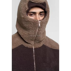 Sweat à capuche zippé intégral personnalisé avec logo, épais, uni, vierge, lourd, chaud, doux, en polaire, masqué, ninja, sherpa, pour hommes - Product Image 5