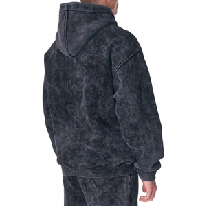 Custom Logo Knitted Breathable <b>Oversized</b> Heavyweight Acid Wash Polyester/Cotton 350g Hoodie <b>Jogger</b> Set Autumn Winter Men - Product Image 5