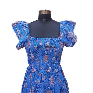 100% Pure Cotton Casual Dresses Beautiful U-Neck Short Sleeve Handmade Fitted Natural Waistline Floral Print Breathable Daily - Product Image 2