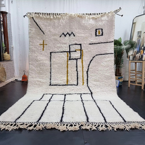 Elegant Modern Design Bohemian Wool Carpet Berber Moroccan <b>Rug</b> Handmade Wool Abstract White and <b>Black</b> Area Plain <b>Rug</b> for Decor - Product Image 1