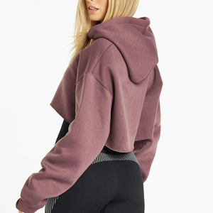 เสื้อสเวตเตอร์คอกลมแขนยาวมีฮู้ดสำหรับผู้หญิงเสื้อครอปมีฮู้ดพิมพ์โลโก้ด้านหน้าพิมพ์ลายเสื้อขนแกะสไตล์สตรีท - Product Image 3