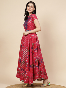Ensemble Kurta Anarkali en rayonne pure pour femme, rose, imprimé et brodé, longueur ras du sol, coupe trapèze, lavable, prix de gros, fait main en Inde - Product Image 4
