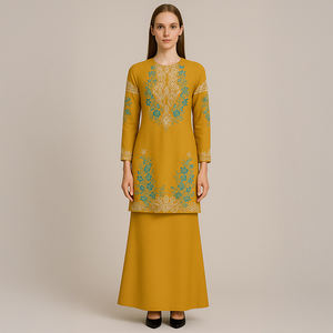 ชุดสองชิ้นเจียมเนื้อเจียมตัว Baju kurung ชุดปักมาลายาเอเชียทำด้วยมือระบายอากาศสำหรับงานแต่งงานรอมฎอนขนาดพิเศษเป็นมิตร - Product Image 1