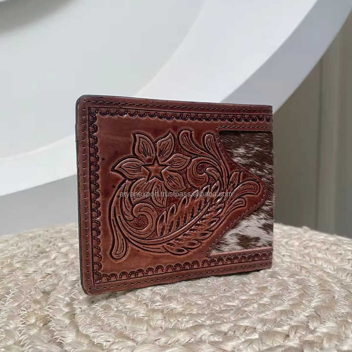 Handmade Cowhide Retro Long Leather Carving Craft Wallet