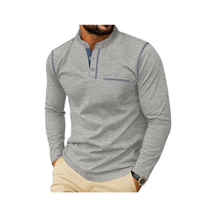 Chemise respirante à manches longues pour homme | Haut élégant à col mandarin avec boutons et poche décorative - Product Image 2