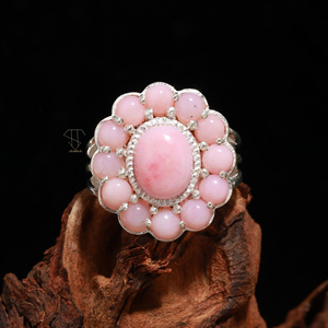 Último anillo de piedras preciosas de ópalo rosa de plata de ley 925 hecho a mano, corte ovalado de moda de alta calidad para fiesta de boda, precio al por mayor - Product Image 4