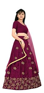 Shoryam Fashion, vêtements ethniques pour filles, lehenga choli violet long jusqu'au sol |   Choli en broderie filet, tenue de fête de mariage indienne - Product Image 5