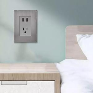 Presa a Muro, MXIOL-004, 4 Pezzi, USBx2/Presa, 110/125-250VAC, 15A, 50/60Hz, 5VDC, 2.1A, Argento, Acciaio Inossidabile/PC. - Product Image 6