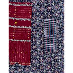 Conjunto de traje de seda sin coser con estampado a mano y dupatta, estilo indio Salwar Kameez para ropa étnica - Product Image 1