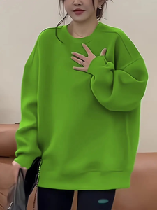 Sweatshirts surdimensionnés élégants pour femmes en vert vif-doux, confortables et polyvalents pour un usage quotidien - Product Image 5