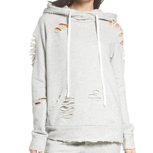 Latest <b>Winter</b> Styles Women Ripped Hole Hoodie New Fashion <b>Top</b> Manufacturer 100% Cotton Front Logo Position Hoodie - Product Image 3