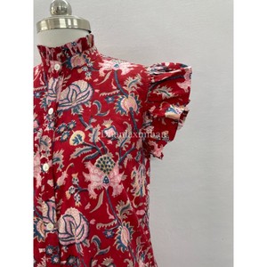 Robe bohème 100% coton indienne pour femmes, robe à col montant à imprimé floral et longue avec fermeture à boutons. - Product Image 3