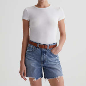 Camiseta de mujer de cuello redondo de mezcla de lyocell de algodón suave transpirable Rib-Knit Slim-Fit - Product Image 1