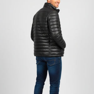 Veste en cuir matelassée à capuche pour homme, manteau en cuir véritable, vêtements d'extérieur d'hiver, personnalisation acceptée sur le devant, imperméable, respirant - Product Image 4