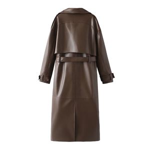 Manteau trench en cuir uni décontracté pour femmes, élégant et simple, long manteau pour femmes - Product Image 3