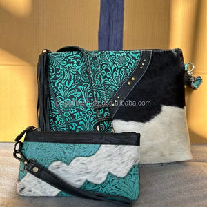 Nuevo bolso de mano de cuero de vaca con estampado en relieve a mano Real Western para mujer, bolso elegante y pintura a mano, conjunto combinado de cartera de muñeca de cuero genuino - Product Image 2