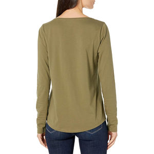 Camisetas Casuales de Manga Larga para Mujer, Cuello en V, 100% Algodón, Ecológicas, Antiarrugas, con Logotipo Personalizado, Ropa Deportiva - Product Image 6