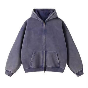 Sudadera de Alta Calidad Personalizada con Cierre, Lavado Ácido, Bordada, Decolorada por el Sol, con Bolsillos Desgastados, Estilo Vintage Urbano, Felpa Lisa Teñida - Product Image 2