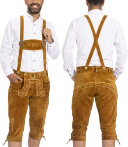 Haute qualité hommes à la mode en relief taille moyenne Lederhosen Anti-rides lavage foncé attrayant en gros personnalisé genou longueur tissu - Product Image 1