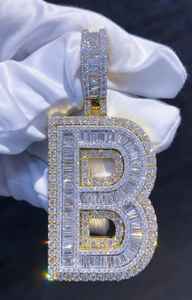 Lujo Hip Hop estilo 925 plata esterlina 3Ct Baguette corte Moissanite diamante inicial 'B' colgante 14K oro amarillo plateado Unisex - Product Image 5