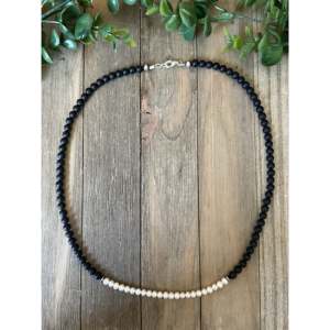 Collier Navajo en onyx et perles d'eau douce avec perles en argent sterling - Product Image 2