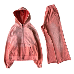 Conjunto de sudadera y pantalones de chándal acampanados con cremallera lavada con ácido para hombre personalizado al por mayor para correr en invierno 2026 - Product Image 1