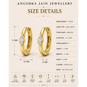 Marquise Mini Bezel <b>Huggie</b> Hoop <b>Earrings</b> with Zircon Stones - Product Image 6