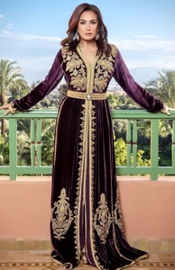Vestido caftán elegante de COLOR púrpura oscuro, con abalorios de cristal embellecedores, piedra de cristal y DABKA ZARDOZI, funciona @ 2022 - Product Image 2