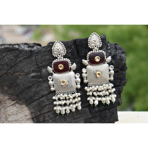 new designer <b>silver</b> look alike brass traditional handmade stud big ghungro hoop earing for girls and women - Product Image 1