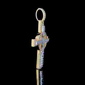 Colgante Hip Hop de oro blanco de 14 quilates de último diseñador que muestra diamantes redondos brillantes y corte Baguette cultivados en laboratorio en claridad Vvs - Product Image 5