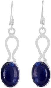 Pendientes de piedras preciosas de lapislázuli, pendientes de forma ovalada de Plata de Ley 925 sólida para mujeres y niñas, Pendientes colgantes, joyería de plata - Product Image 3
