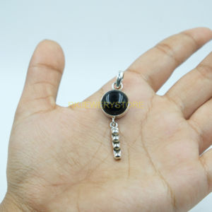 Colgante de Piedra Preciosa de Ónice Negro Natural, Cabujón Redondo, Plata de Ley 925, Colgante con Cuentas, Joyería para Regalo de Aniversario para Mujer - Product Image 3