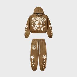 Ensembles deux pièces de couleur verte style Hip Hop polaire surdimensionné personnalisé pull à capuche cordon de serrage ceinture survêtement survêtements unisexe - Product Image 1