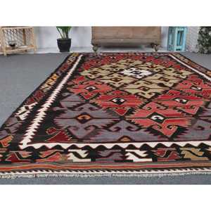 พรมวินเทจขนาด 5.4x8.5 ฟุต พรมตุรกีขนาดใหญ่ พรมลายอิคัตสีแดง - Product Image 5