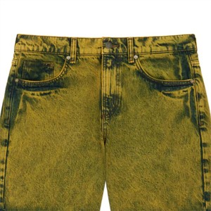 กางเกงยีนส์ขาสั้นสีเขียวแนววินเทจ-กางเกงยีนส์เอวสูงแบบคลาสสิกพร้อมชายเสื้อเป็นฝอยเหมาะสำหรับใส่ลำลอง - Product Image 5