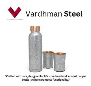 Handwork Enamel Copper Bottle 1 LTR, un chef-d 'œuvre de l'artisanat L'émail du travail manuel rencontre le cuivre, Copper Flask 1000 ML - Product Image 2